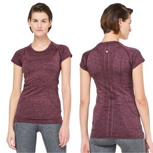 Lululemon Swiftly Tech Short Sleeve Size 4 Heathered Burgundy Maroon Running Top